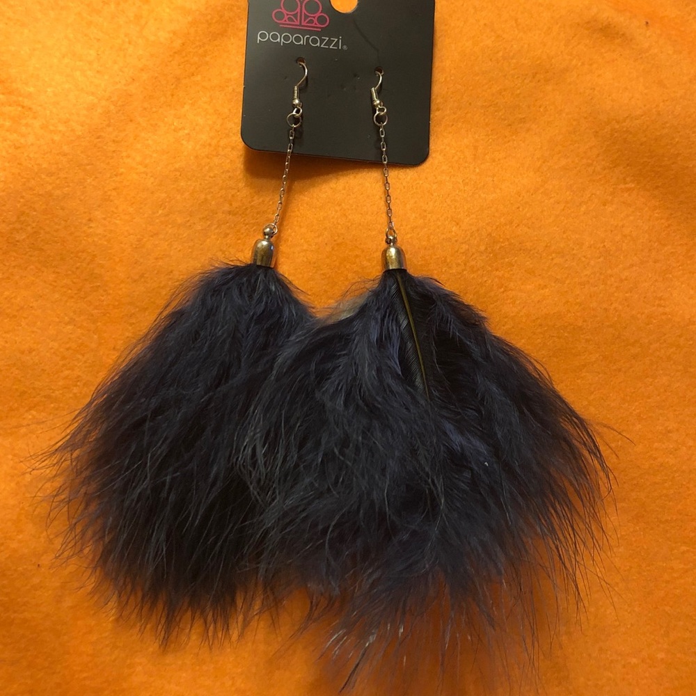 Feathered Dark Blue Earrings.
